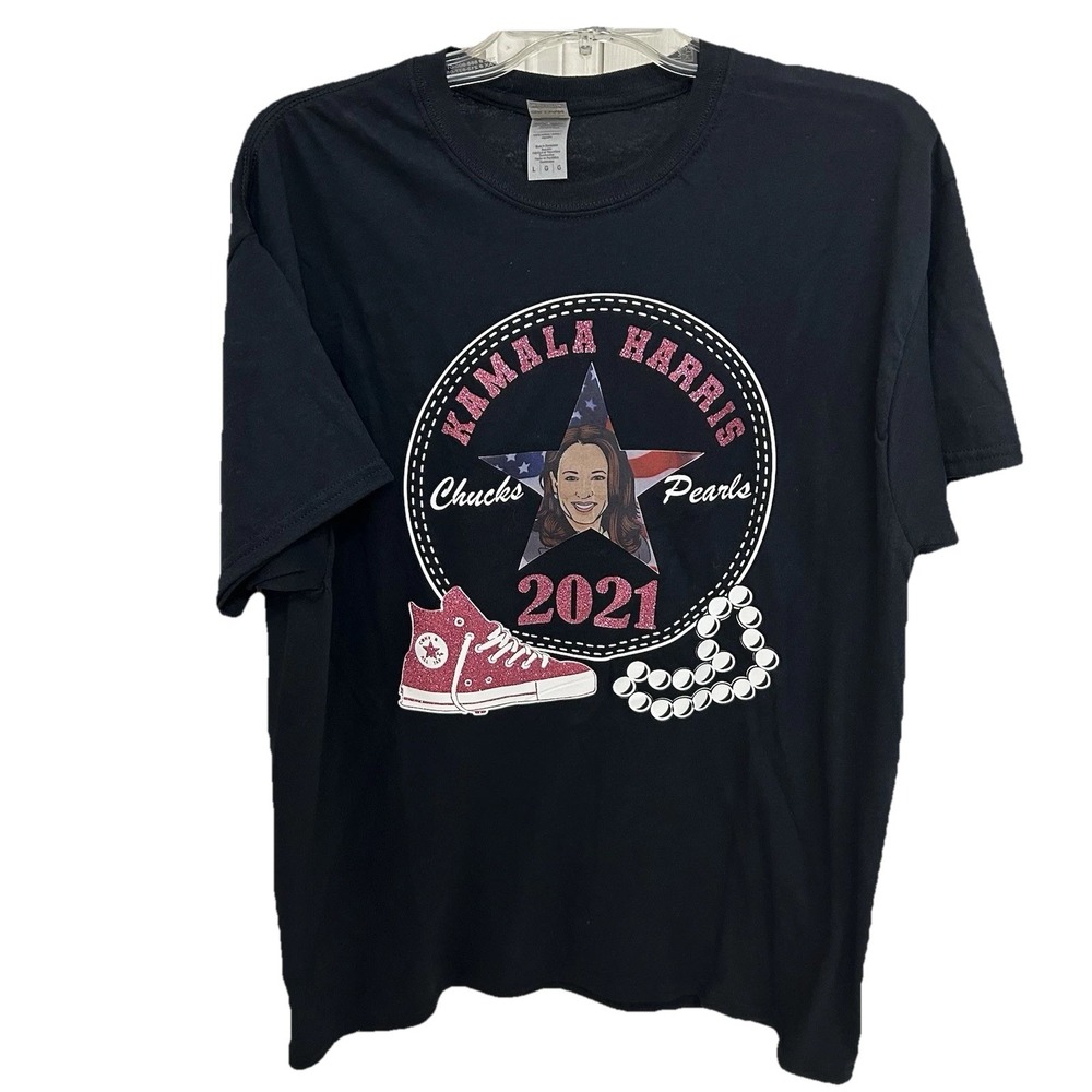 Kamala Harris, Chuck's And Pearls Custom-Made T-Shirt‎ Women's L NWOT Rare